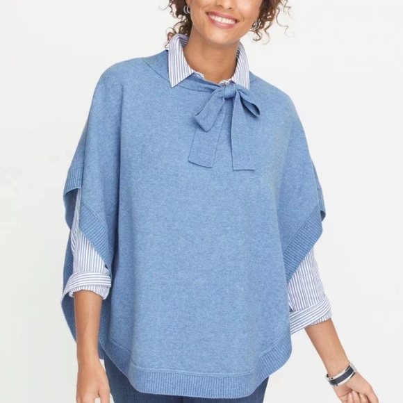 Talbots Tie Neck Poncho FRENCH IRIS HEATHER - Picture 3 of 9